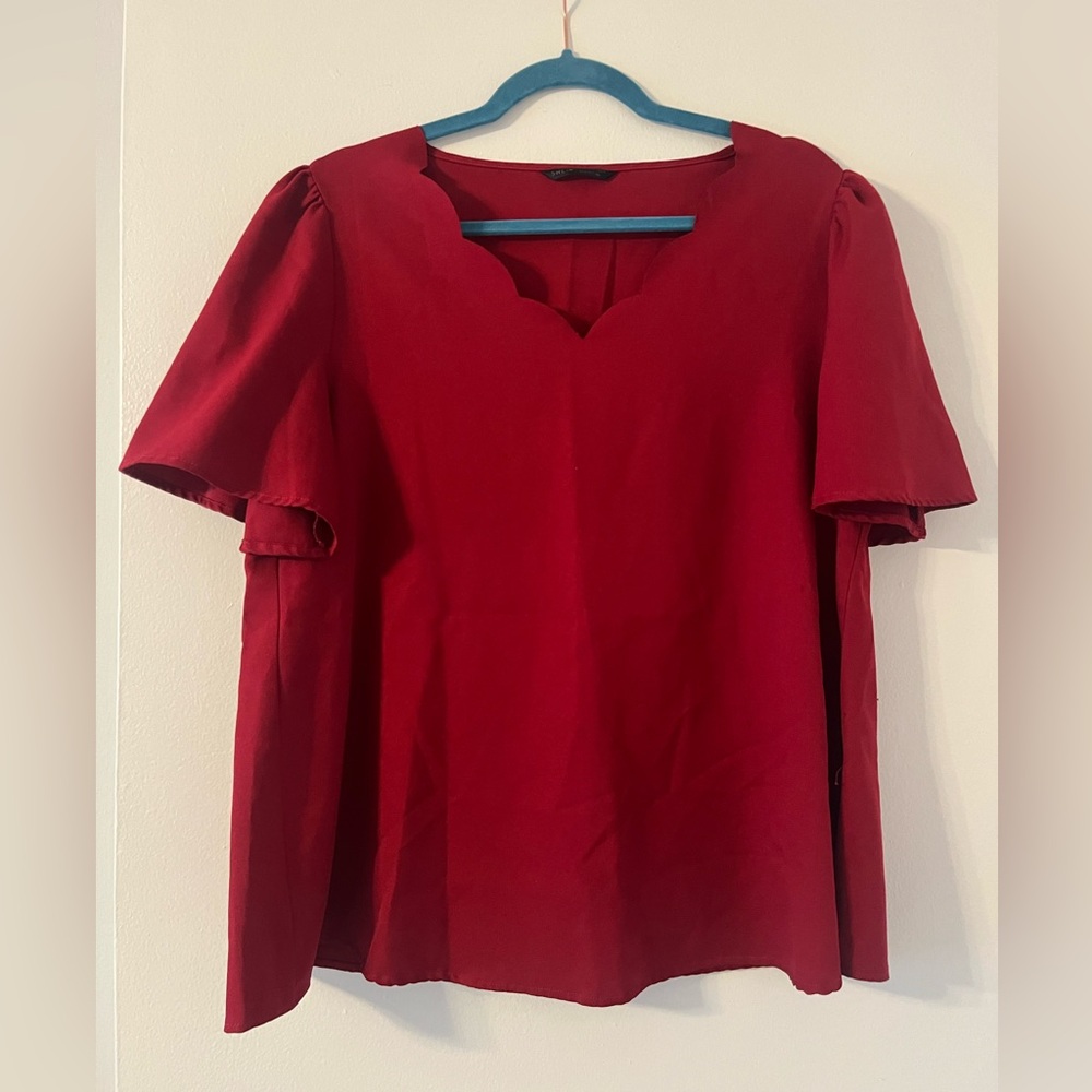 Women’s Red Scalloped V-Neck Blouse
